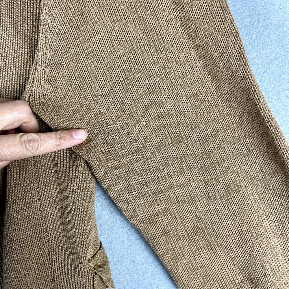 French Connection Safari Cardigan Sweater Mens Medium Tan Shawl Collar Cotton
